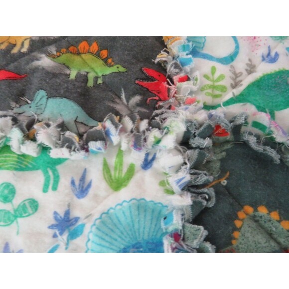 Flannel Rag Quilt With Batting, 41 x 35, Dinosaur Rag Quilt Throw - Picture 4 of 10